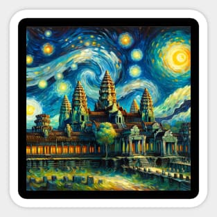 Angkor Wat Cambodia Starry Night - Beautiful Iconic Places Sticker